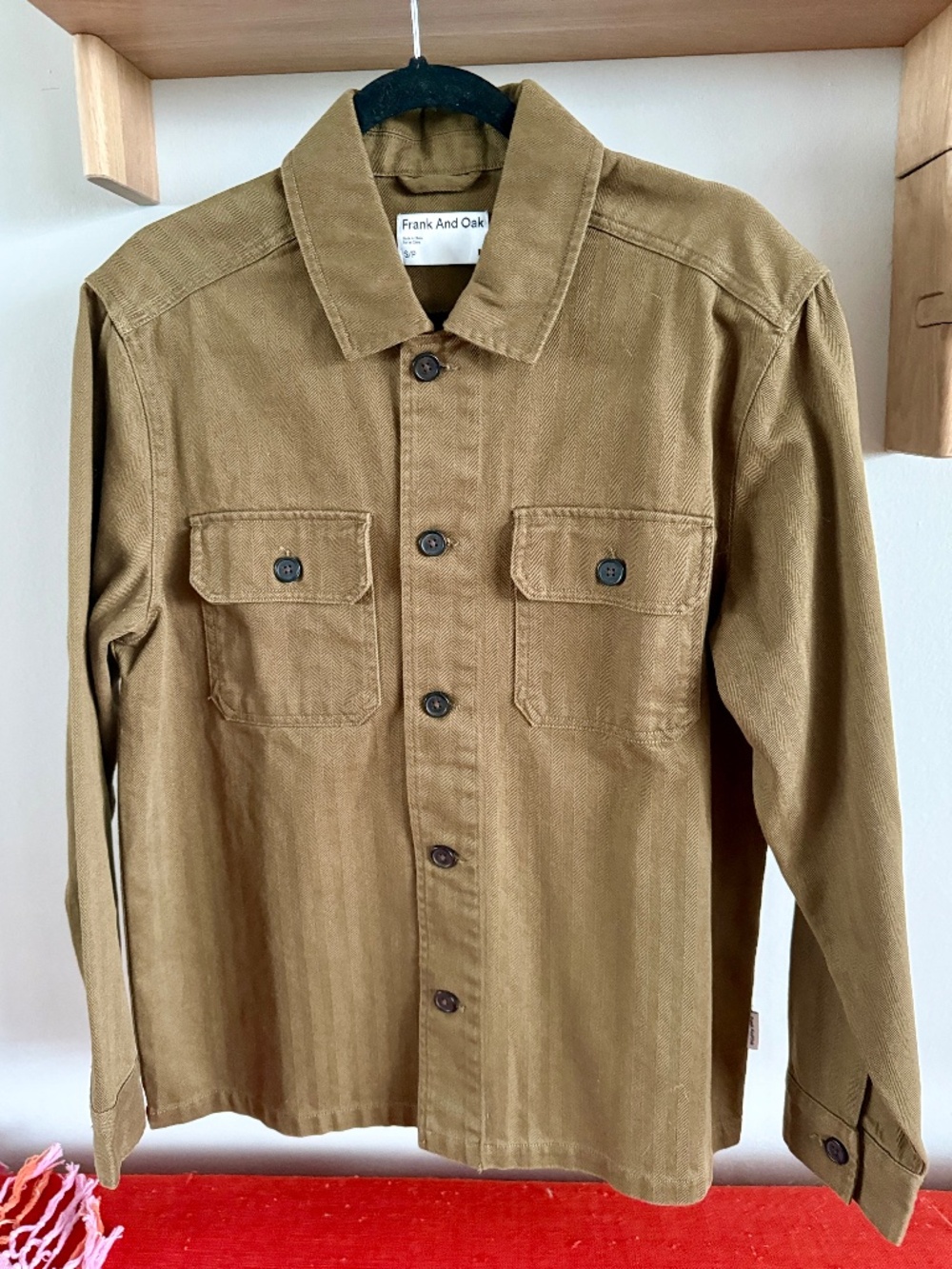 Frank & Oak Herringbone Overshirt in olive - Picture 3 of 4